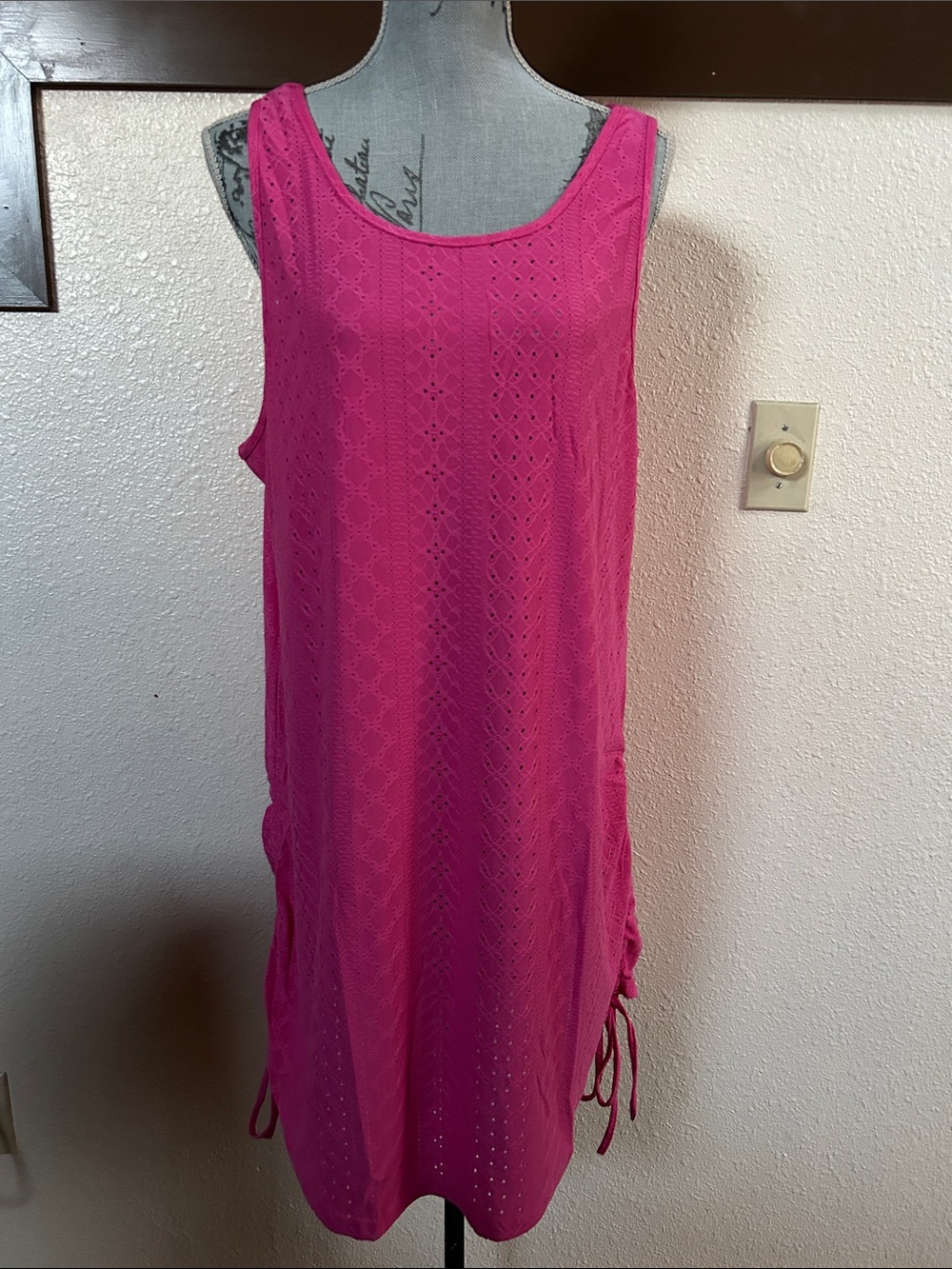 Hot Pink Crochet Tank Swim Coverup Dress